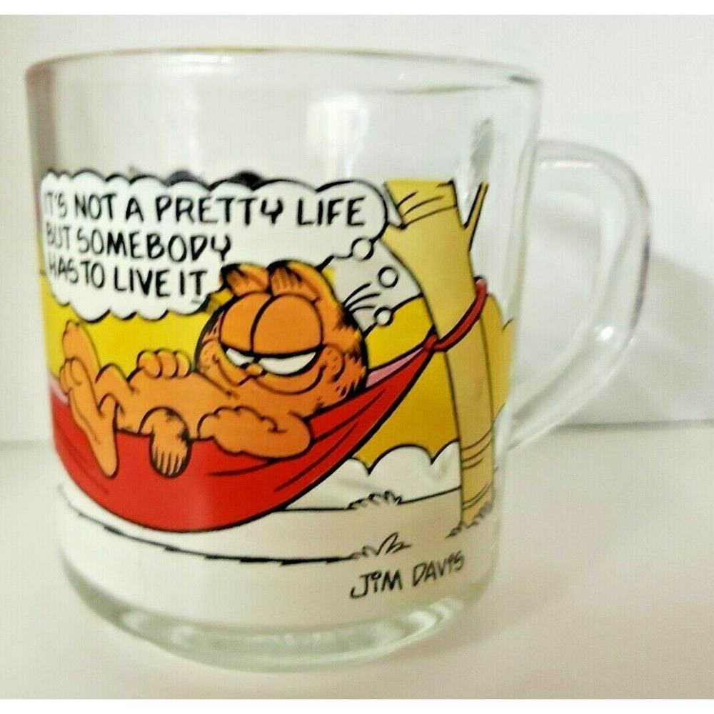 Vintage Garfield McDonald's Glass Coffee Cup Mug Jim Davis 1978 Hammock W2